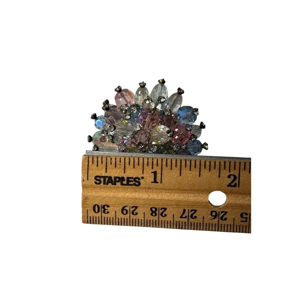 Vintage Signed Vendome Rhinestone beaded Brooch Pin Clip On‎ Earrings Set
